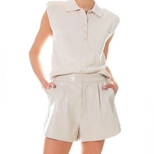 Grey Lab Shiny Faux Leather Shorts Cream High Rise Pocketed Size M